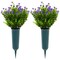 Purple Artificial Flowers for Cemetery with 2 Cone Vases, Small Bouquets for Grave Decorations (2.9 x 2.9 x 7 Inches, 6 Bundles)